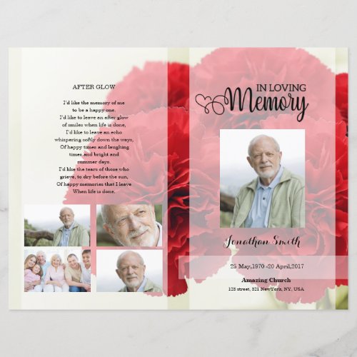 Red carnation Funeral Program template