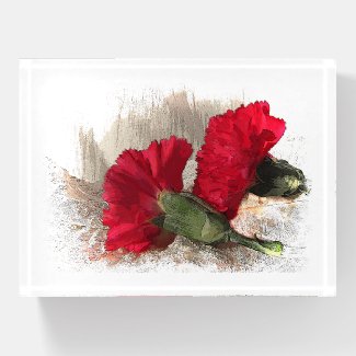 Red Carnation Garden Flower Glass Paperweight