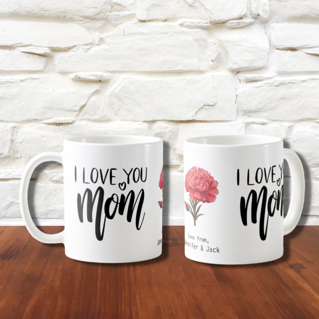 Red Carnation I Love You Mom Floral Coffee Mug (Creator Uploaded)
