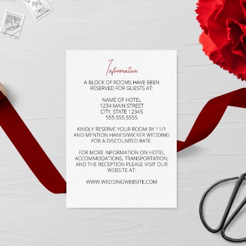 Red Carnation Minimalist Wedding Enclosure Card