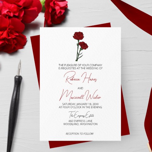 Red Carnation Minimalist Wedding Invitation