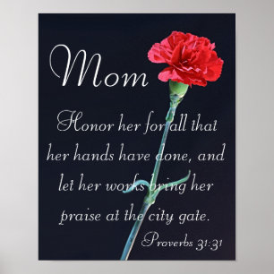 red carnation Mother's Day bible verse Proverbs Poster