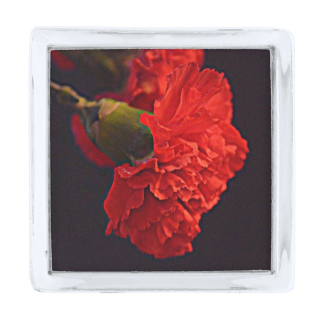 Red Carnation (Ohio) Silver Finish Lapel Pin (Front)
