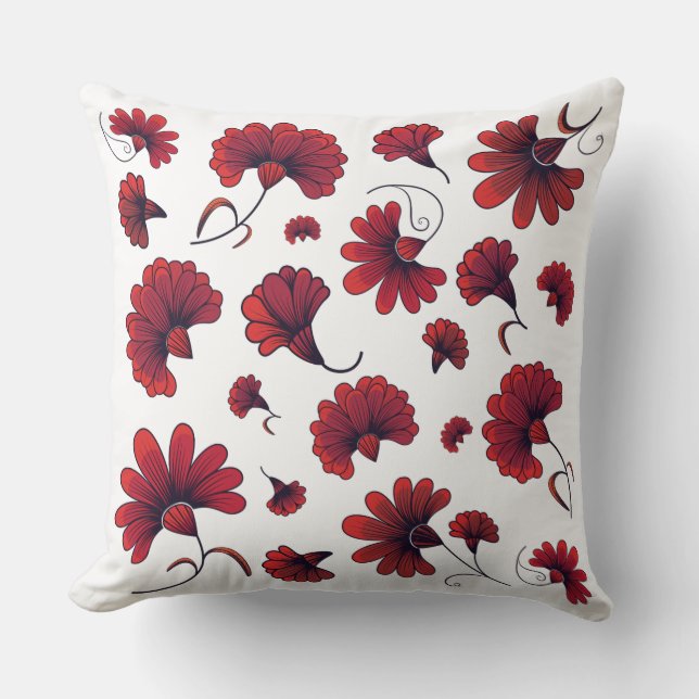 Red Carnation Vector Pattern Flower Throw Pillow (Front)