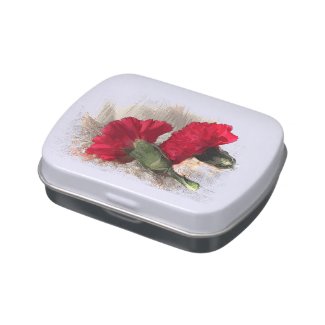 Red Carnations on Brocade Candy Tin