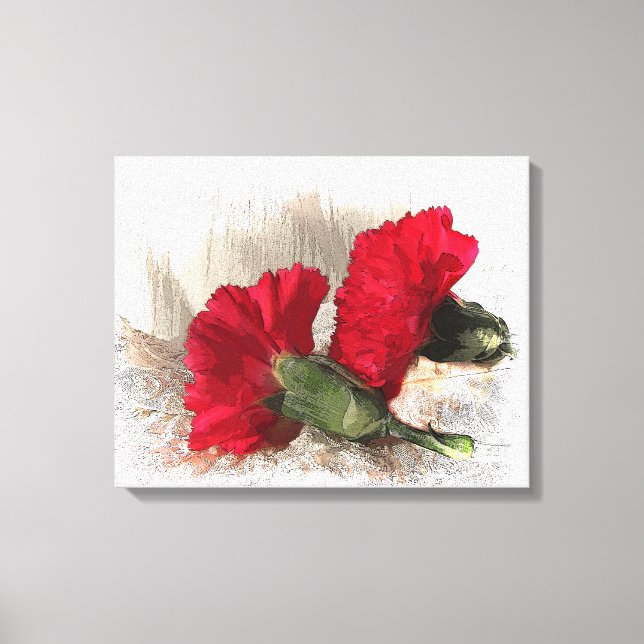 Red Carnations on Brocade Canvas Print (Front)