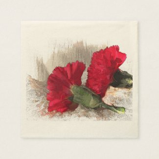 Red Carnations on Brocade Napkin