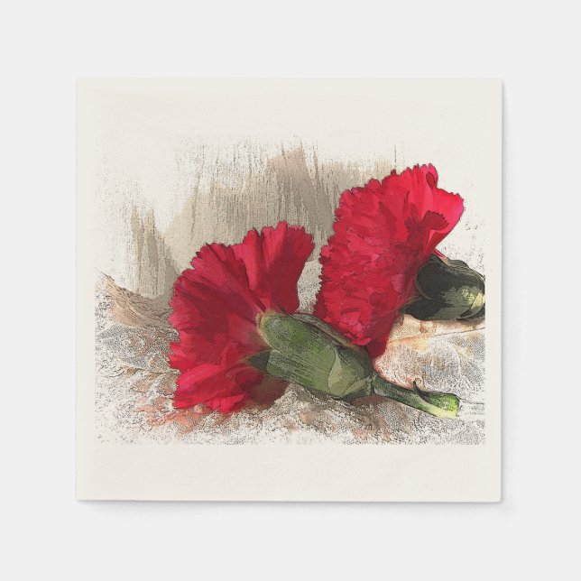 Red Carnations on Brocade Paper Napkin (Front)