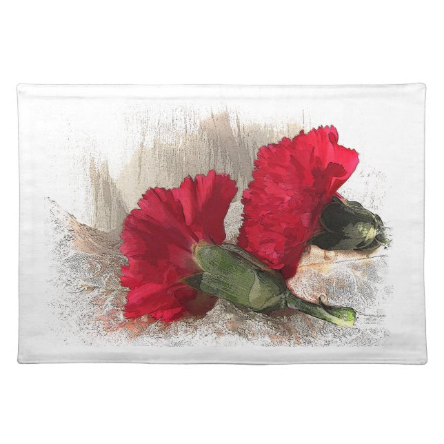 Red Carnations on Brocade Placemat (Front)