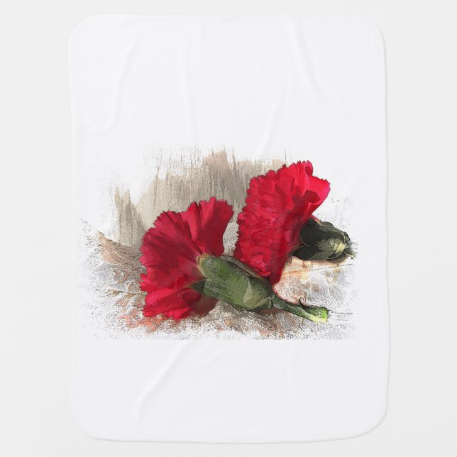 Red Carnations on Brocade Receiving Blanket (Front)