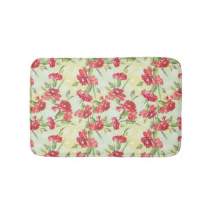 Red Carnations on green with butterflies Bathroom Mat