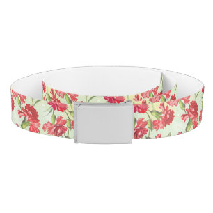 Red Carnations on green with butterflies Belt