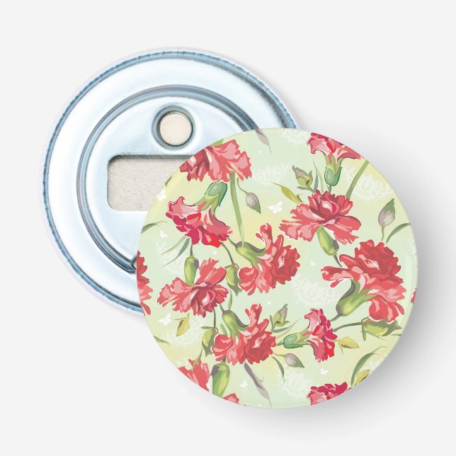Red Carnations on green with butterflies Bottle Opener (Front)