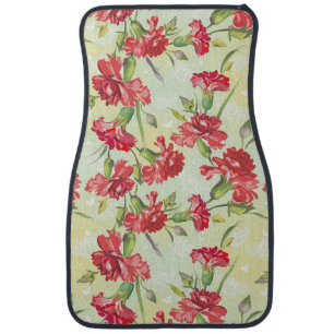 Red Carnations on green with butterflies Car Mat