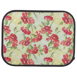 Red Carnations on green with butterflies Car Mat