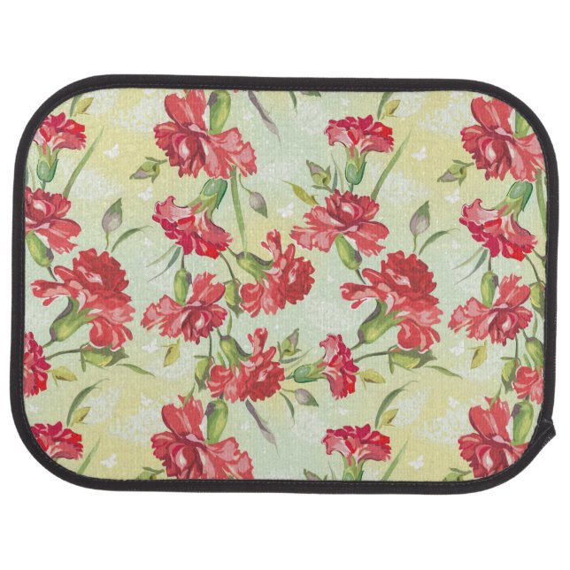 Red Carnations on green with butterflies Car Mat (Rear)