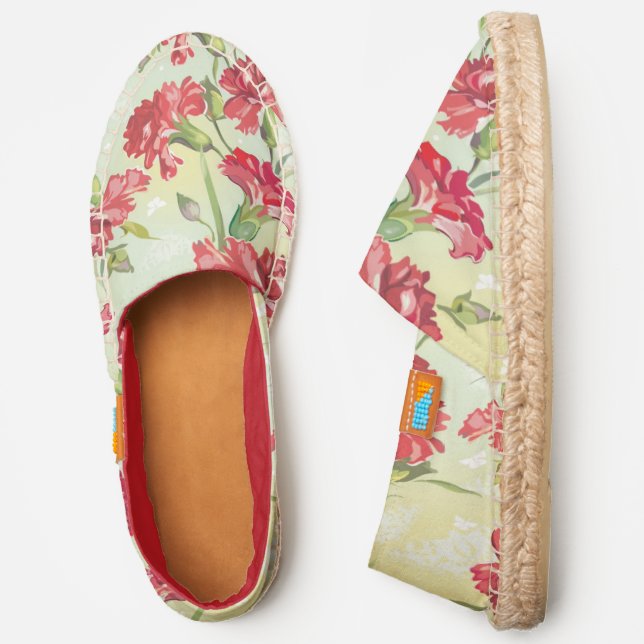 Red Carnations on green with butterflies Espadrilles (Side)