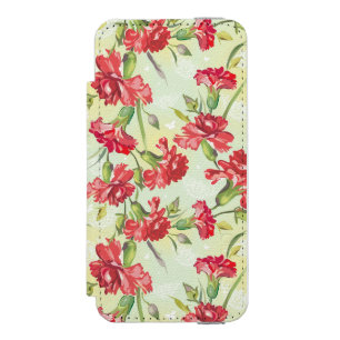 Red Carnations on green with butterflies iPhone SE/5/5s Wallet Case