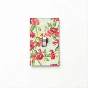 Red Carnations on green with butterflies Light Switch Cover