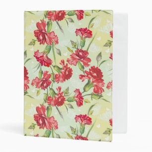 Red Carnations on green with butterflies Mini Binder