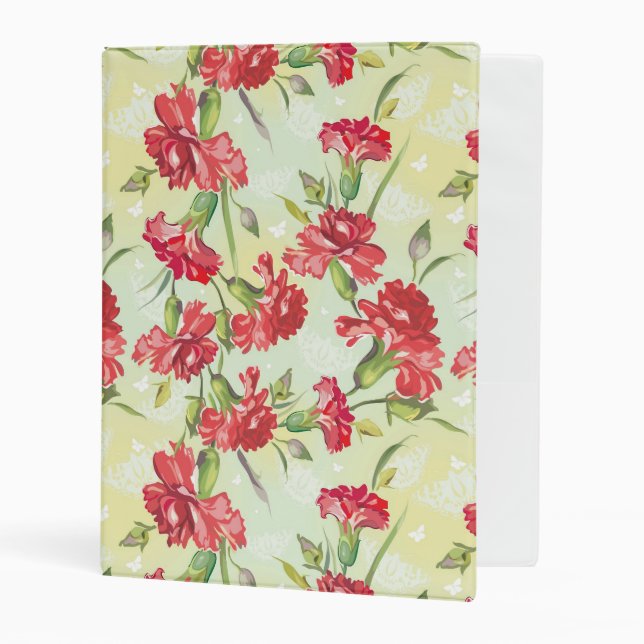 Red Carnations on green with butterflies Mini Binder (Front/Inside)