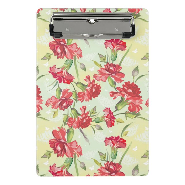 Red Carnations on green with butterflies Mini Clipboard (Front)