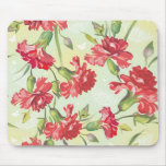 Red Carnations on green with butterflies Mouse Pad
