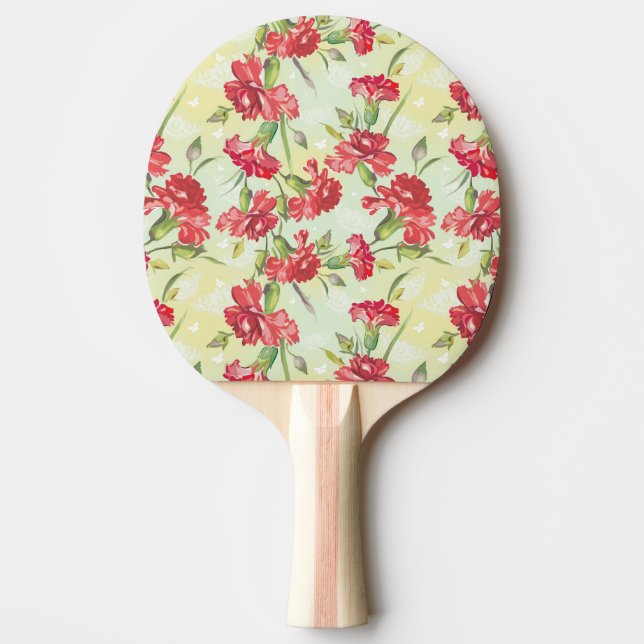 Red Carnations on green with butterflies Ping-Pong Paddle (Front)