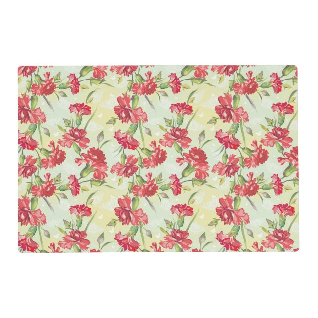 Red Carnations on green with butterflies Placemat (Front)