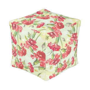 Red Carnations on green with butterflies Pouf