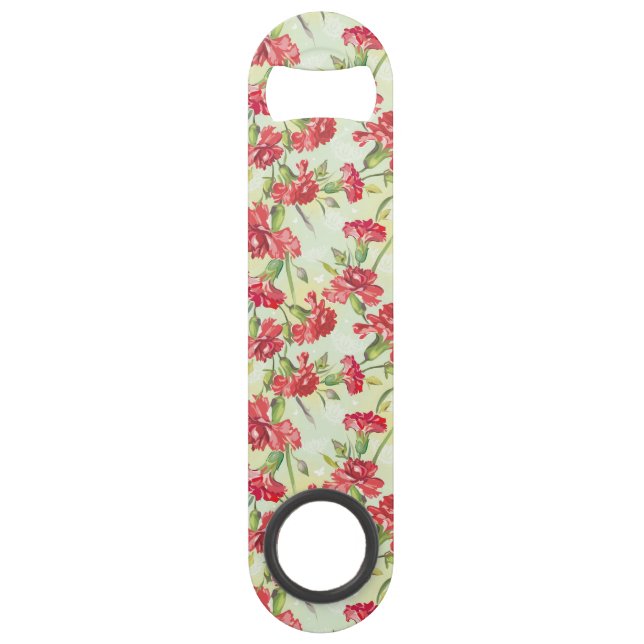 Red Carnations on green with butterflies Speed Bottle Opener (Front)