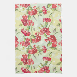 Red Carnations on green with butterflies Towel
