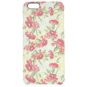 Red Carnations on green with butterflies Clear iPhone 6 Plus Case