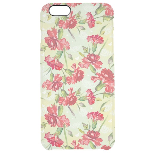Red Carnations on green with butterflies Uncommon iPhone Case (Back)