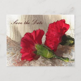 Red Carnations Save the Date Announcement Postcard