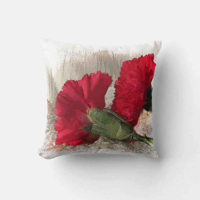 Red Carnations Throw Pillow (Front)
