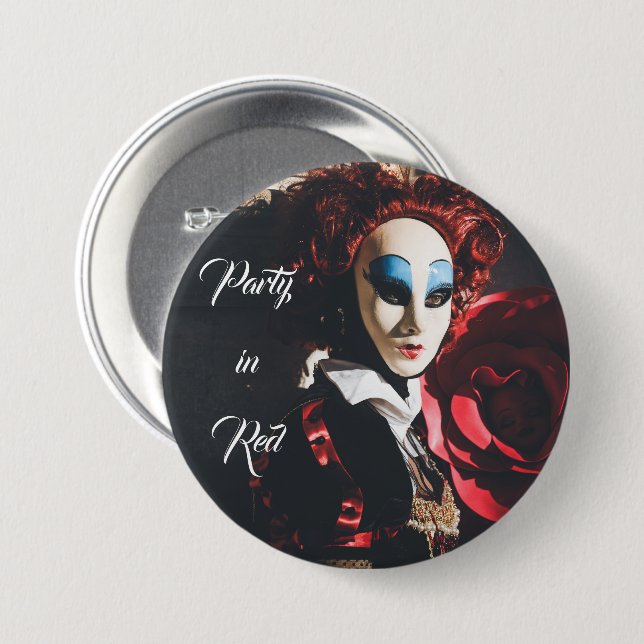Red carnival mask in Venice, Italy Pinback Button (Front & Back)