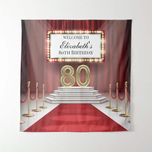 Red Carpet 80th Birthday Backdrop banner