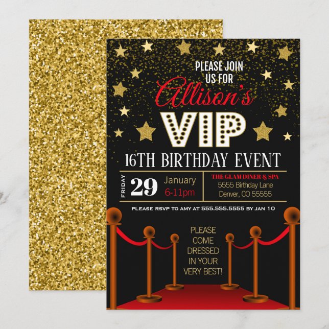 Red Carpet Birthday Invitation (Front/Back)