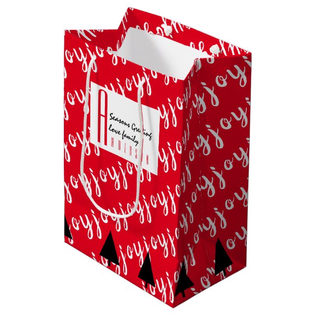 Red Carpet by LeahG - Joy Seasons Greetings Medium Gift Bag (Front Angled)