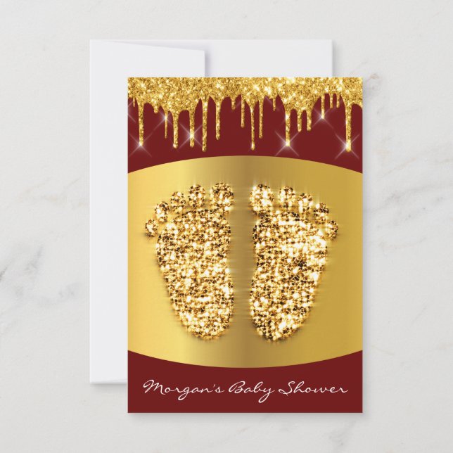 Red Carpet Drips Gold Royal Baby Shower Feet Girl Invitation (Back)