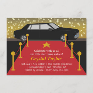 Red Carpet Glam Hollywood Party Girl Birthday Invitation