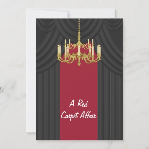 Red Carpet Gold Chandelier Prom Invitations