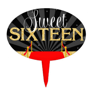 Red Carpet Gold Glam Hollywood Sweet 16 Birthday Cake Topper