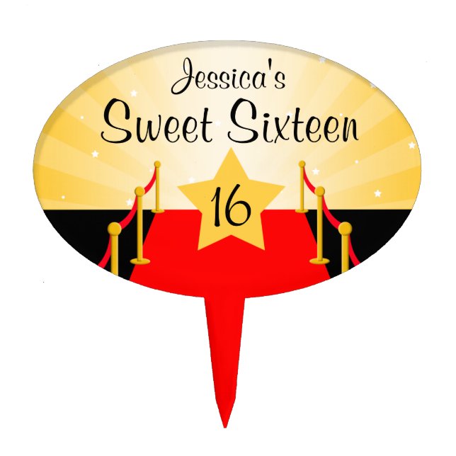 Red Carpet Hollywod Sweet 16 Birthday Party Cake Topper (Front)