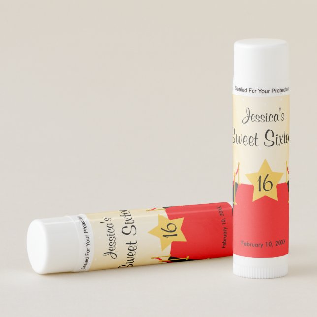 Red Carpet Hollywod Sweet 16 Birthday Party Favors Lip Balm (Front)