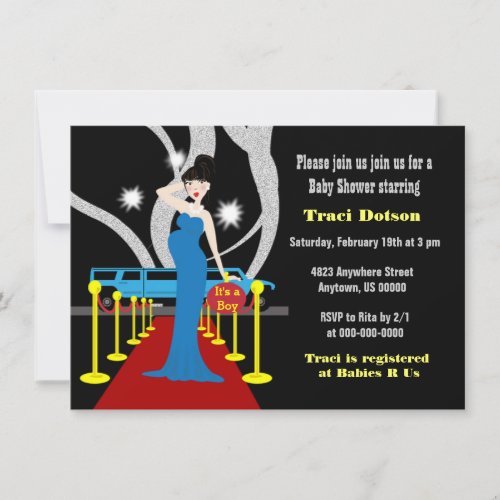 Red carpet Hollywood Baby Shower Invitation boy