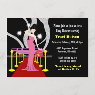 Red carpet Hollywood Baby Shower Invitation girl