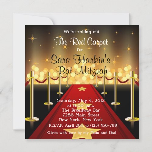 Red Carpet Hollywood Bat Mitzvah Birthday  Invite