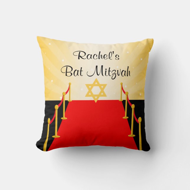 Red Carpet Hollywood Bat Mitzvah Throw Pillow (Front)